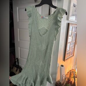 Women’s Handsewn Mint Green Knit Ruffle Dress- Ideal for Swimsuit Cover-Up!